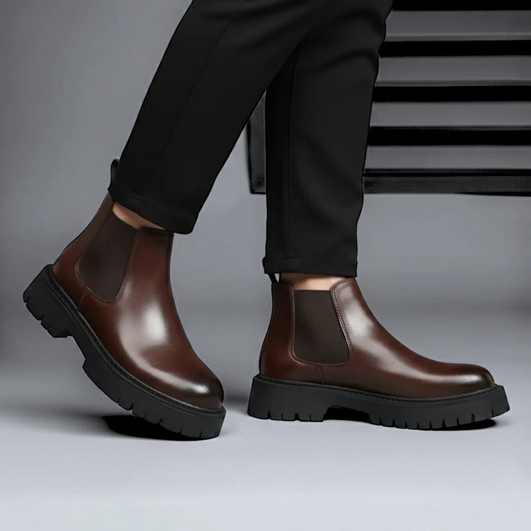 Boots Homme Marron en Cuir  - Semelle Légère Tres Confortable
