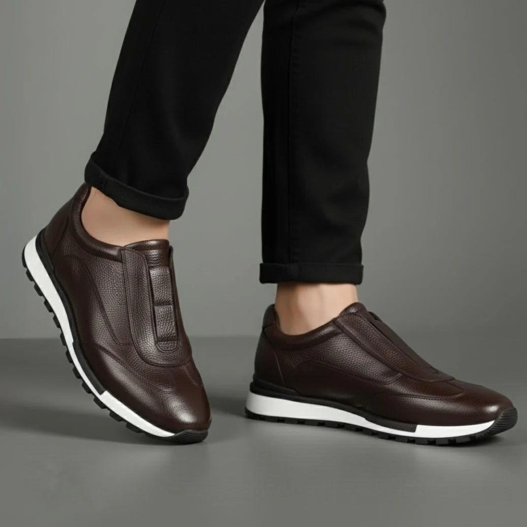 Sneakers Marron en Cuir Grainé  - Tres Confortable