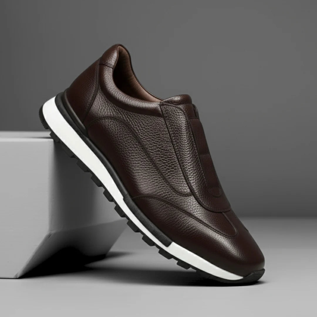 Sneakers Marron en Cuir Grainé  - Tres Confortable