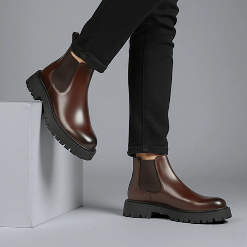 Boots Homme Marron en Cuir  - Semelle Légère Tres Confortable