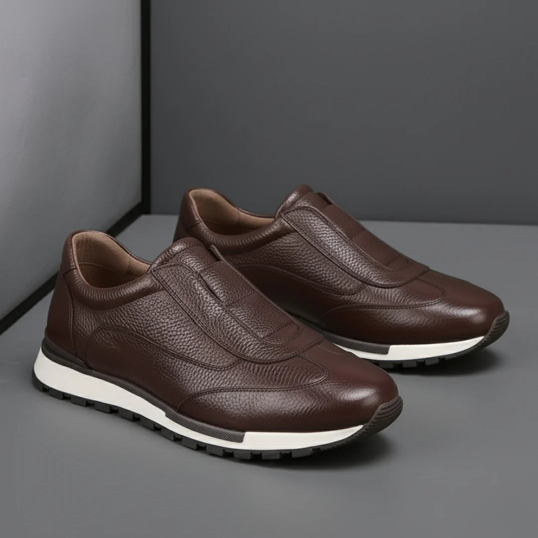 Sneakers Marron en Cuir Grainé  - Tres Confortable