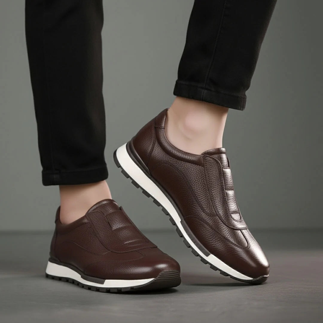 Sneakers Marron en Cuir Grainé  - Tres Confortable
