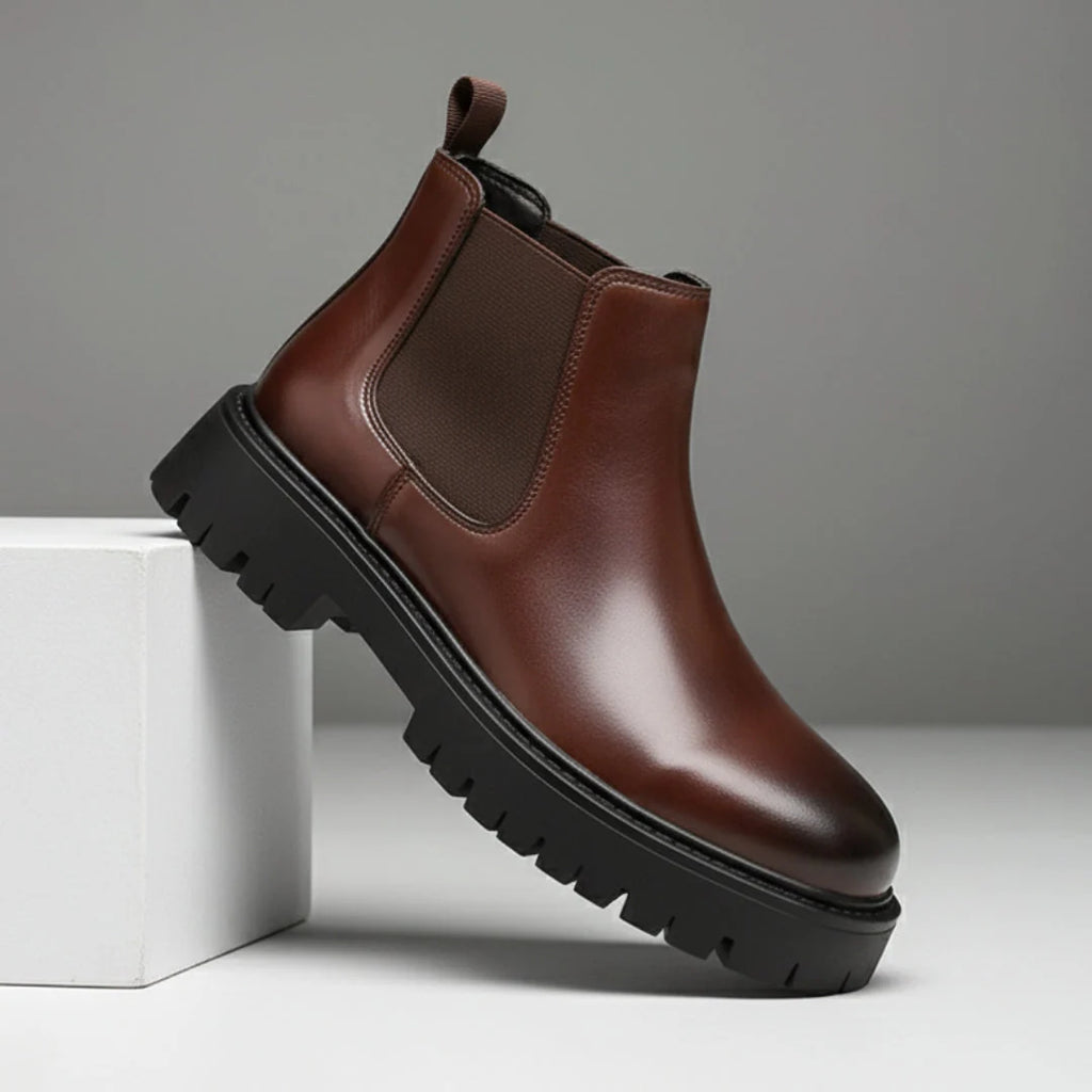 Boots Homme Marron en Cuir  - Semelle Légère Tres Confortable