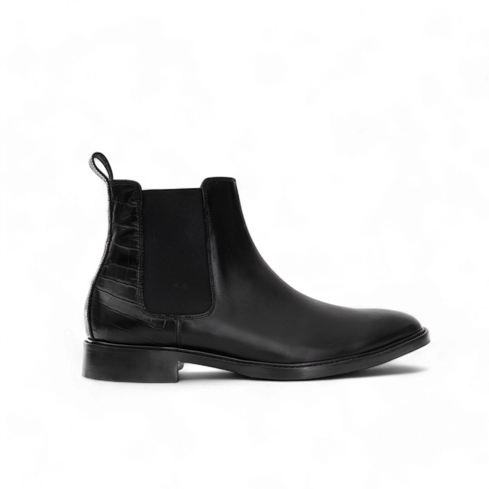 CHELSEA BOOTS CUIR LISSE +  CROCO NOIR | ATLAS