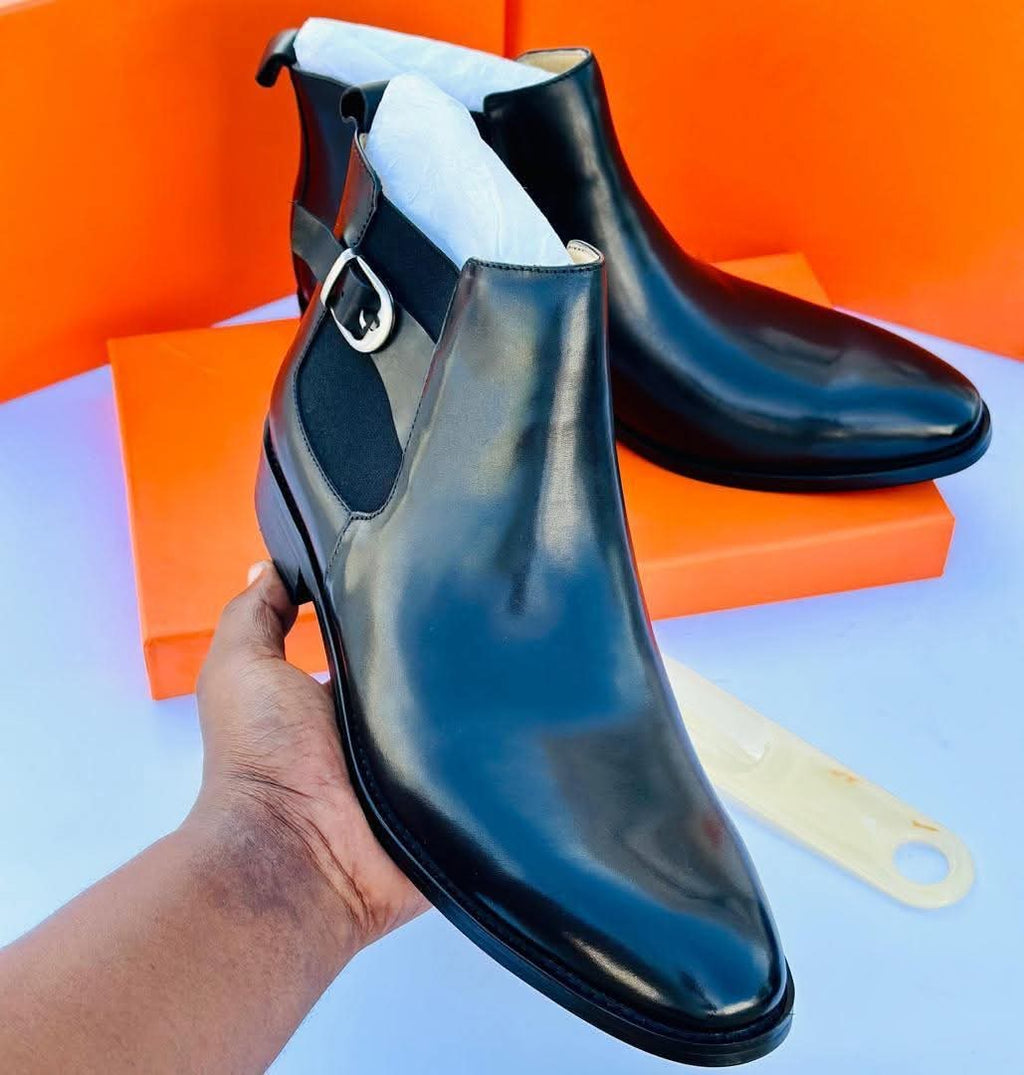 CHELSEA BOOTS CUIR LISSE +  CROCO NOIR ATLAS