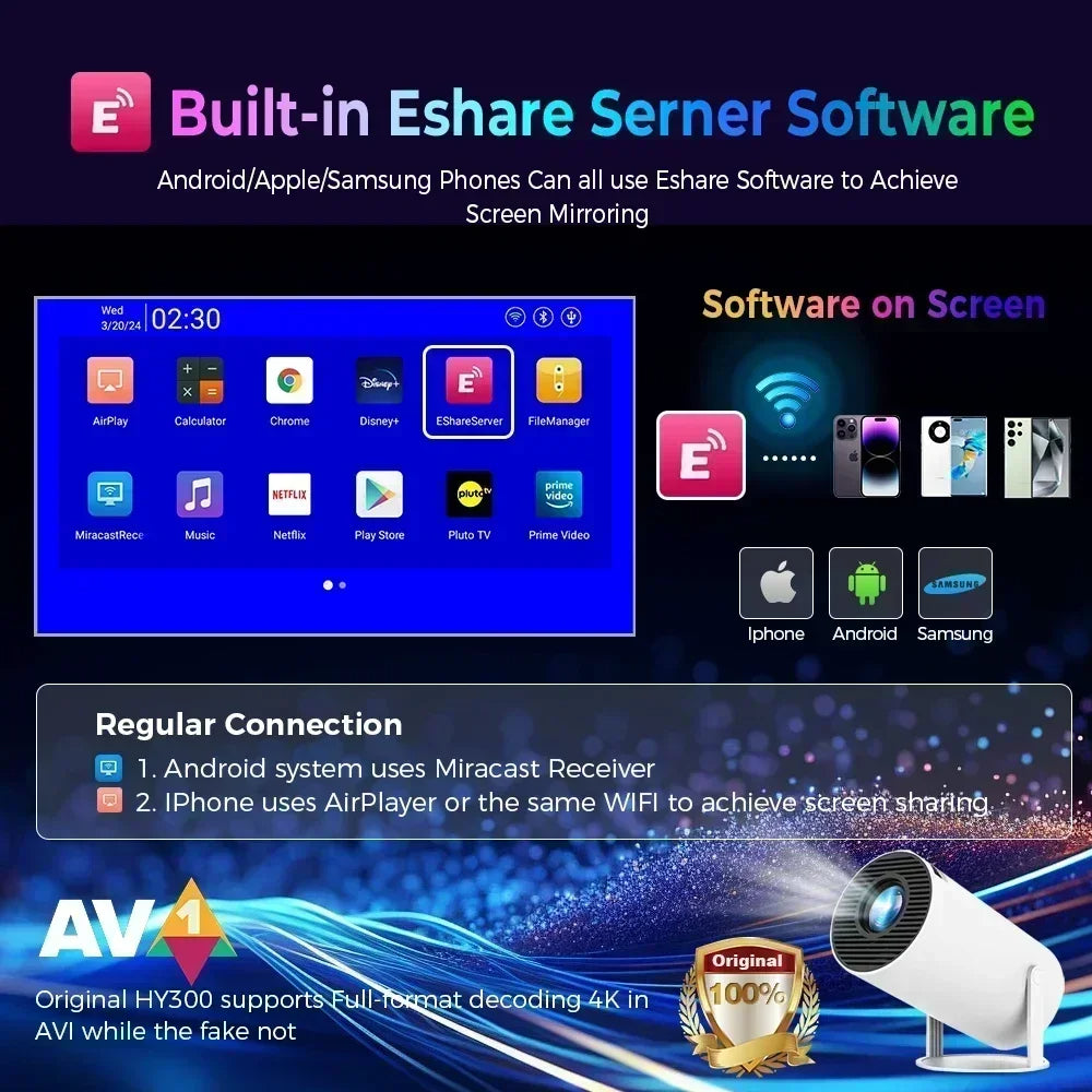 2025 4K HD Portable Projector 260 ANSI Lumens 5G WiFi Bluetooth Support 1080P Home Cinema Theater Movie Mini Projectors FY300