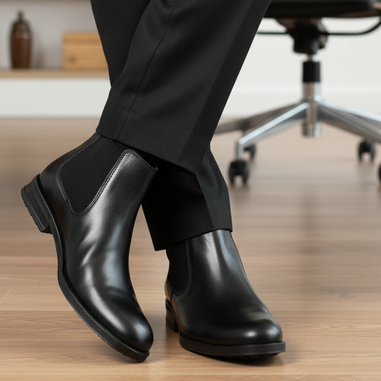 CHELSEA BOOTS CUIR LISSE +  CROCO NOIR | ATLAS